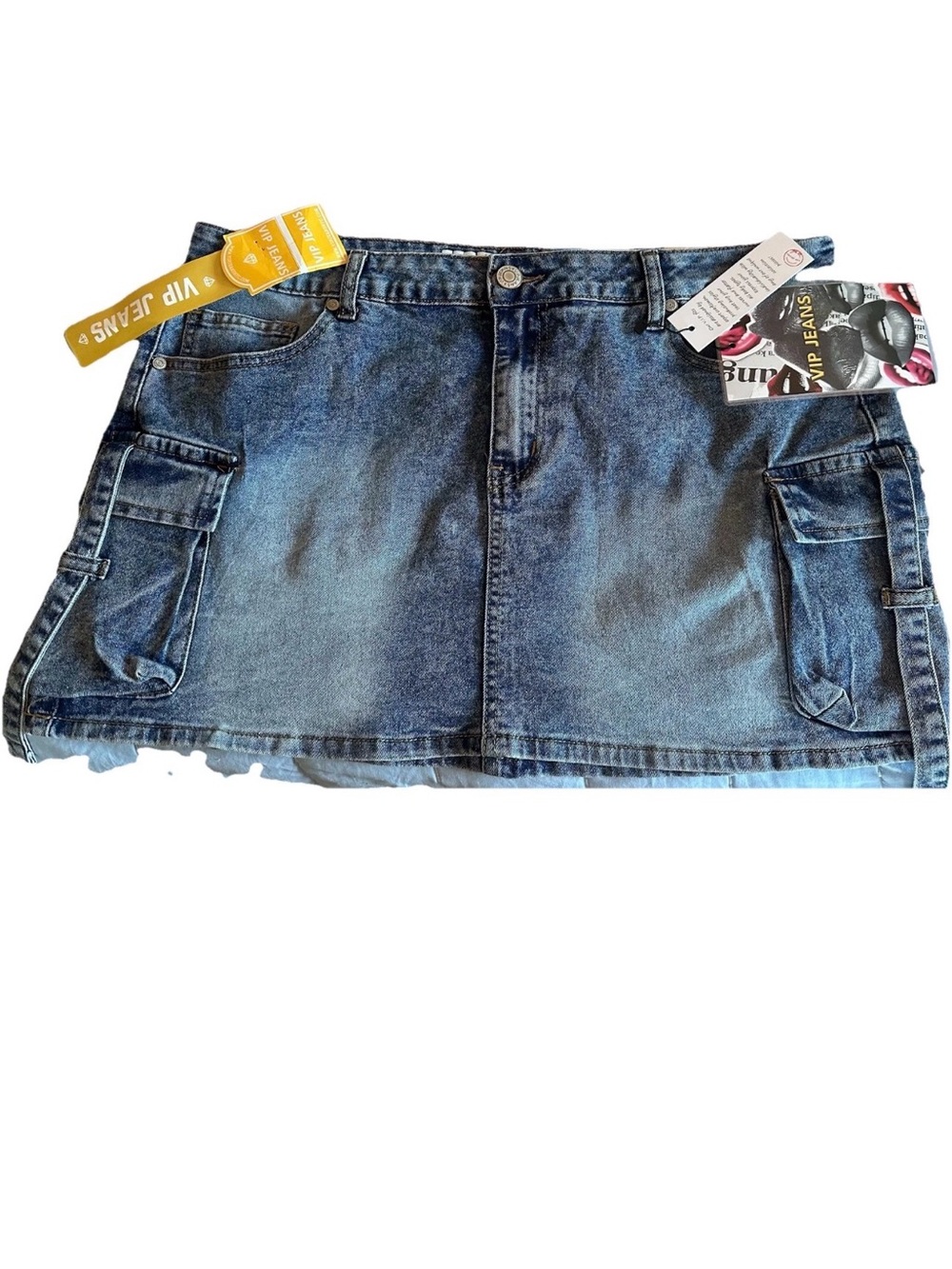 VIP Faded Blue Denim Mini Skirt with Cargo Pockets